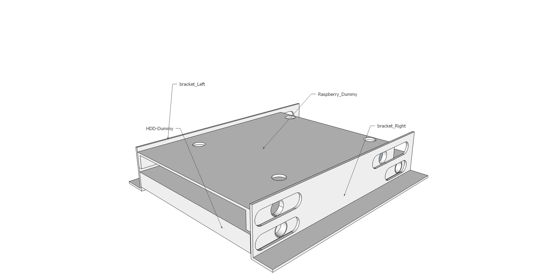 A mockup of the raspberry, showing a HDD-dummy underneath a raspberry 2.5-inch converter-plate